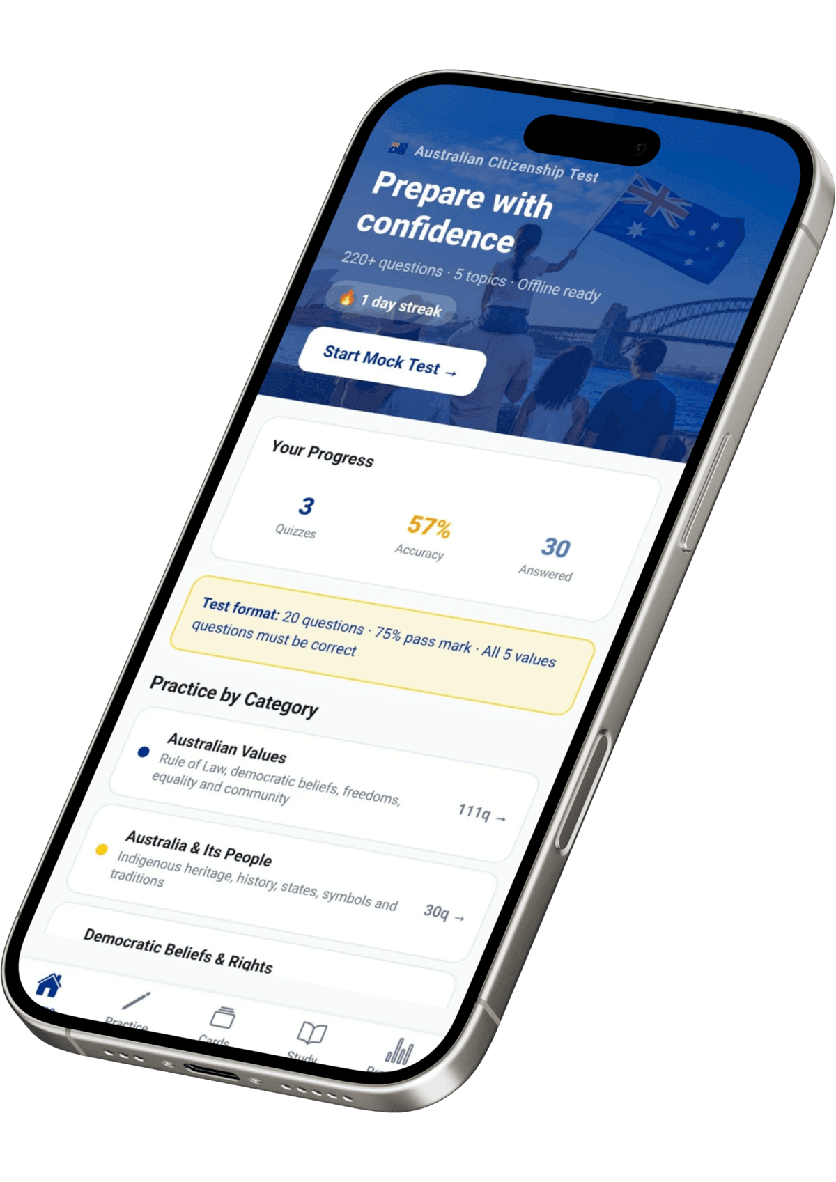AU Citizenship Test mobile app